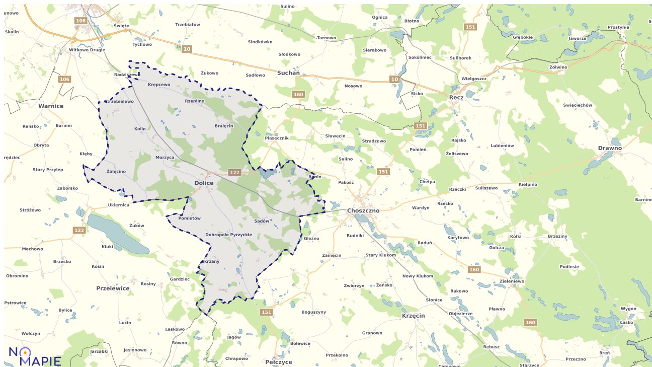Mapa obszarów ochrony przyrody Dolic