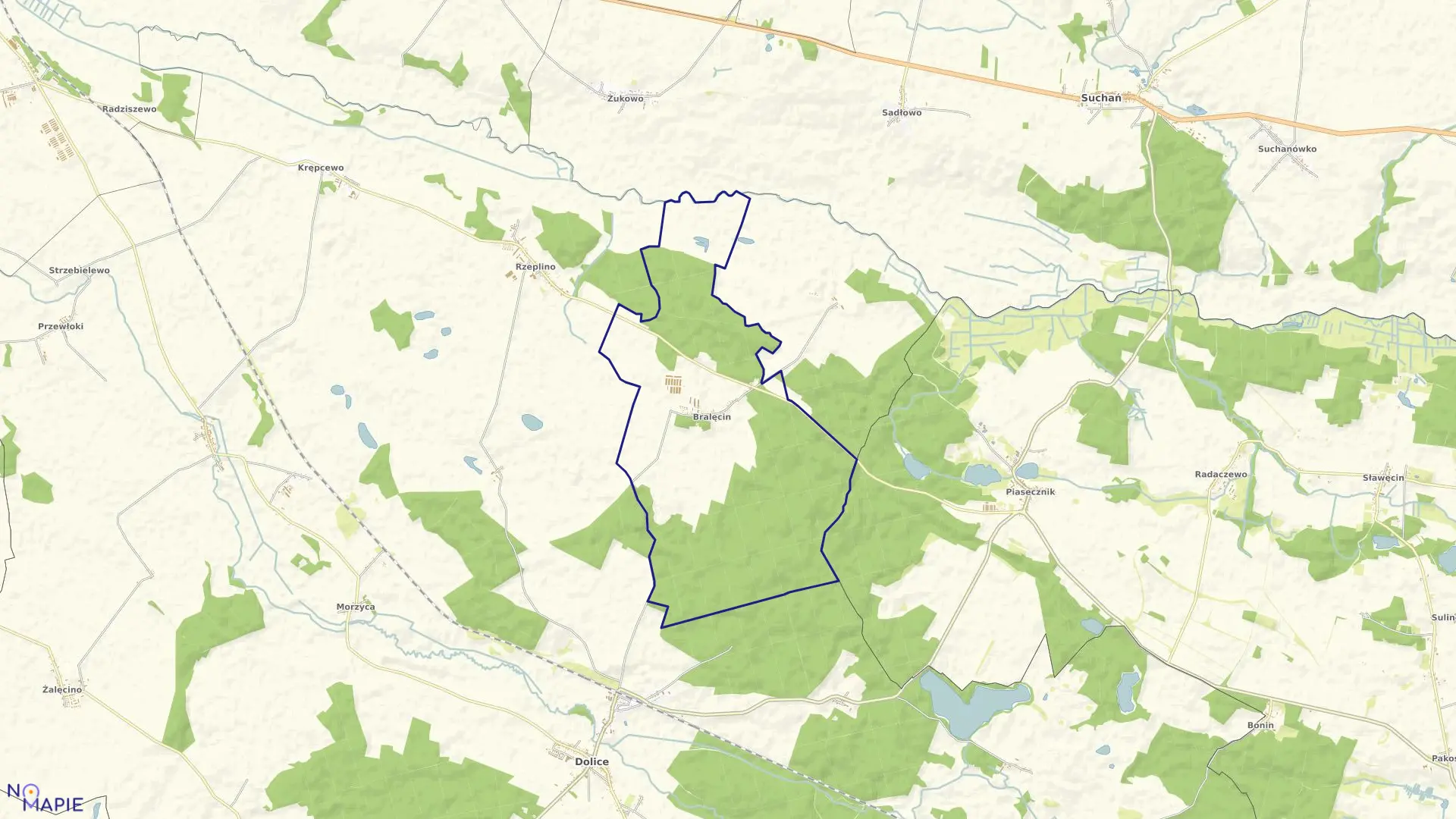 Mapa obrębu Bralęcin w gminie Dolice