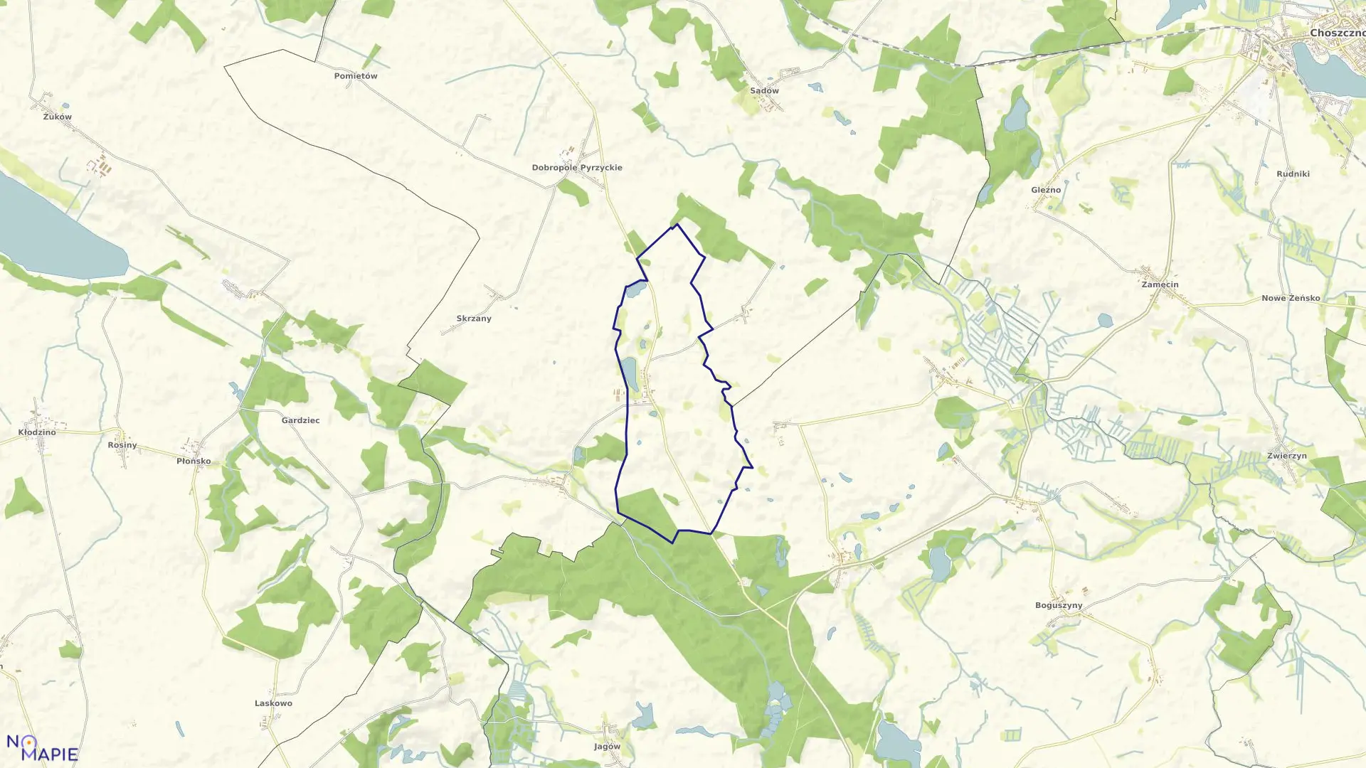 Mapa obrębu Brzezina w gminie Dolice