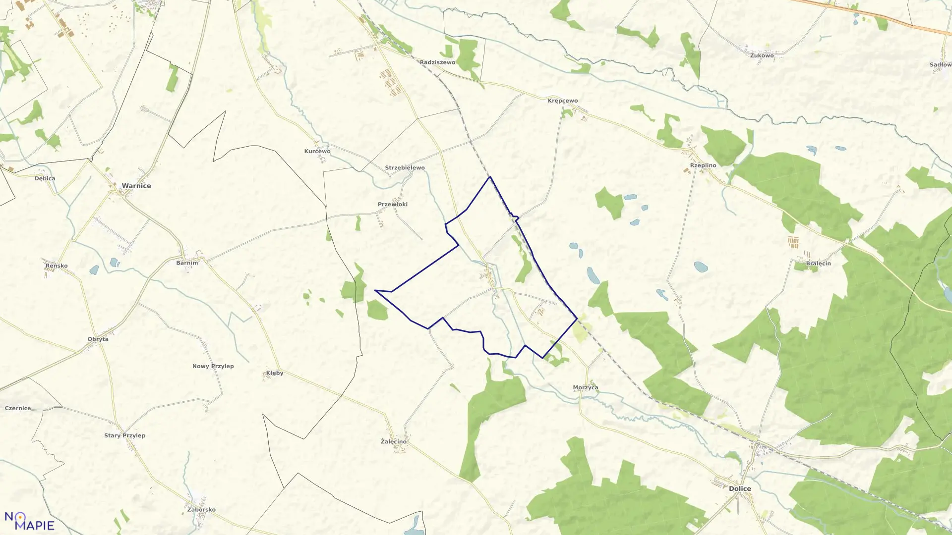 Mapa obrębu Kolin w gminie Dolice