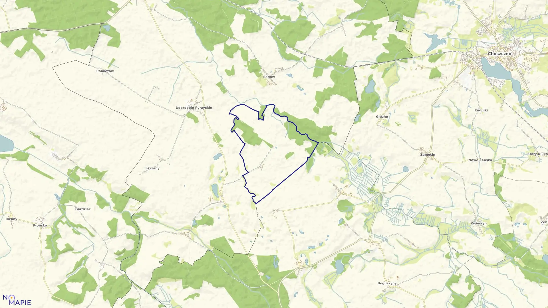 Mapa obrębu Płoszkowo w gminie Dolice