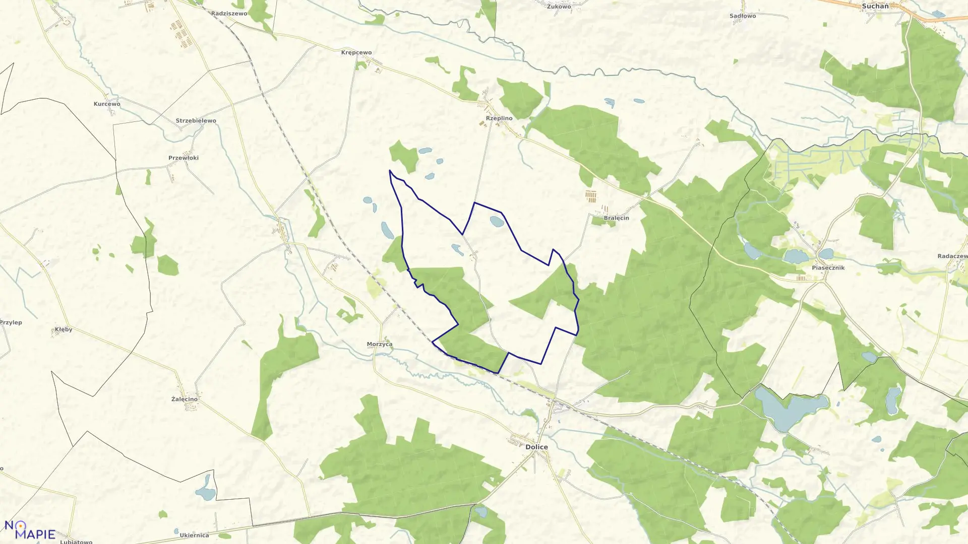 Mapa obrębu Trzebień w gminie Dolice